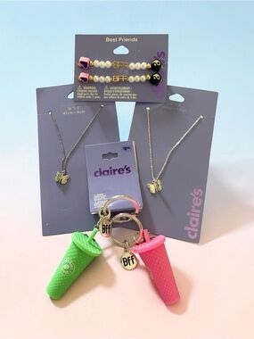 NWT BFF Bundle - Claire's Butterfly necklaces, 2 bracelets, & 2 keychains.